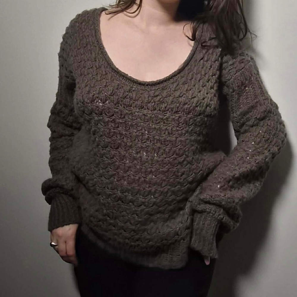 Free People Shabby Chic Earthy Cottage Brown Forest Garden Chunky Knit Sweater - Picture 2 of 12